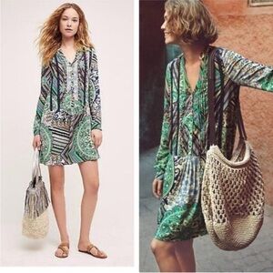 Anthropologie Tiny Caviana Green and Blue Patterned dress S M